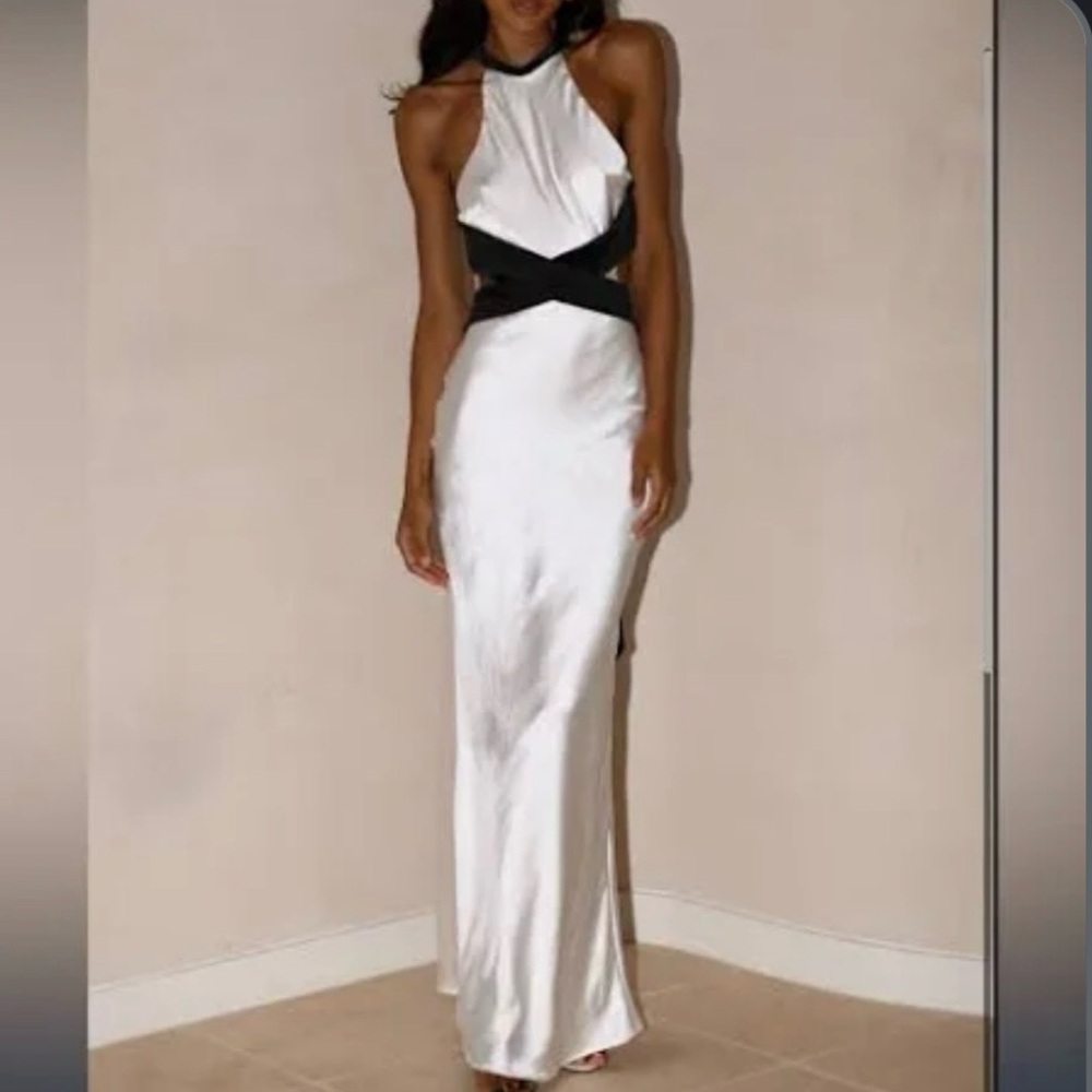 Meshki White and Black Backless Dress